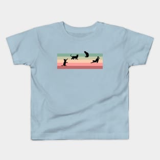 Cat Silhouettes against Retro Color Stripes Kids T-Shirt
